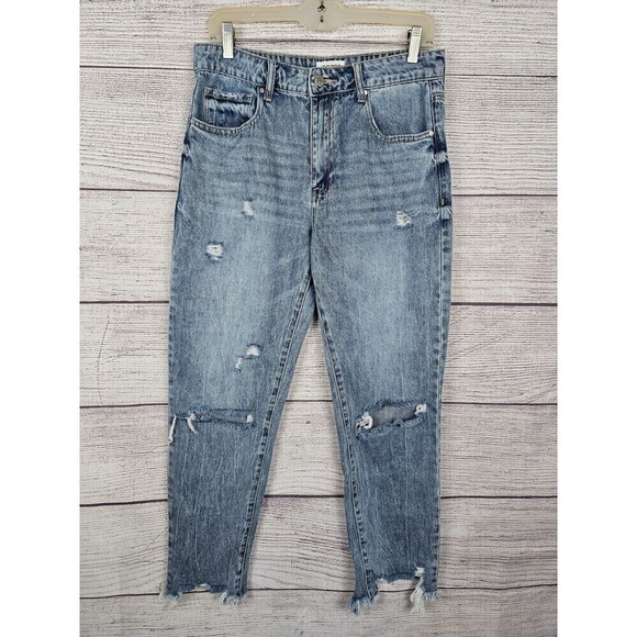 Insane Gene Distressed Cropped High Waist Mom Jeans Blue Size 5/26 - Picture 1 of 7